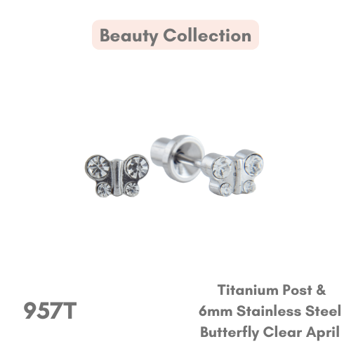 Titanium Post – 6mm SS Butterfly Clear Crystal