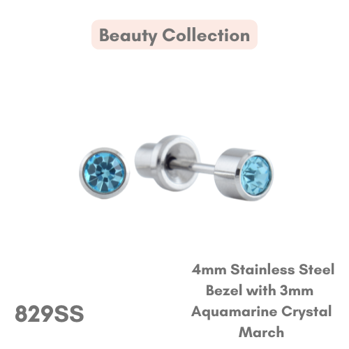 Stainless Steel – 4mm Bezel 3mm Aquamarine Crystal March