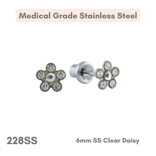 Stainless Steel – 6mm Clear Daisy