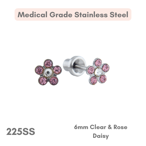 Stainless Steel – 6mm Rose & Clear Daisy