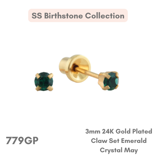 24K Gold Plated – Tiffany Claw Emerald Crystal May