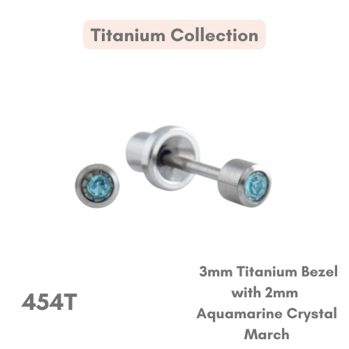 Titanium – 3mm Bezel 2mm Aquamarine Crystal