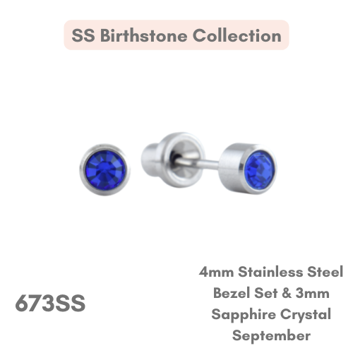 Stainless Steel  – 4mm Bezel 3mm Sapphire Crystal September