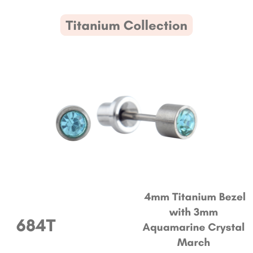 Titanium – 4mm Bezel 3mm Aquamarine Crystal