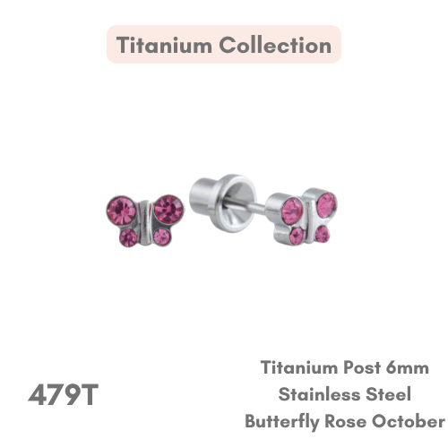 Titanium Post – 6mm SS Butterfly Rose Crystal